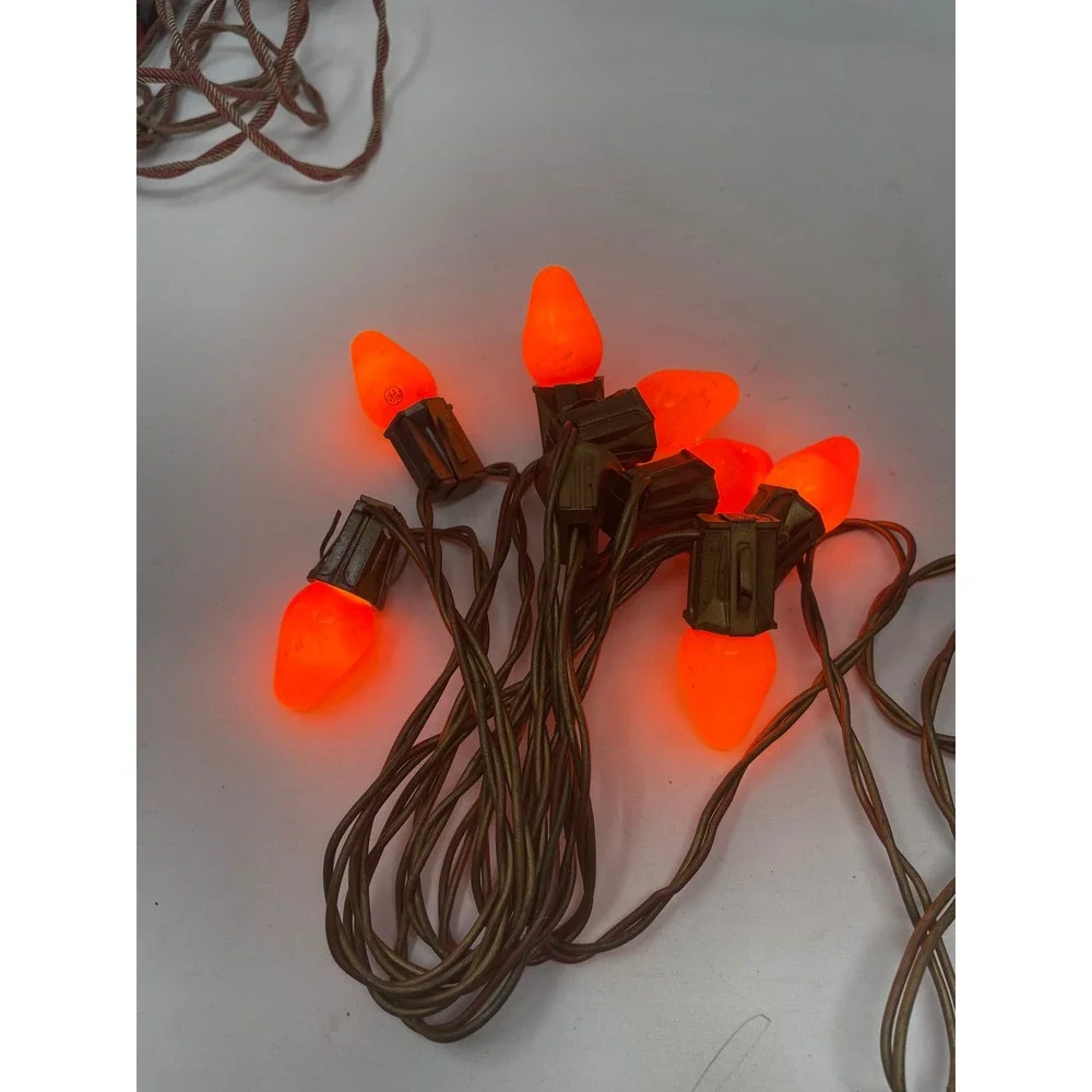 Vintage Christmas String Lights Holiday Decor Orange Red‎ Green Bulbs